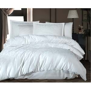 Clasy Jakarlı Pamuk Saten Çift Kişilik Nevresim Takımı Payava Beyaz