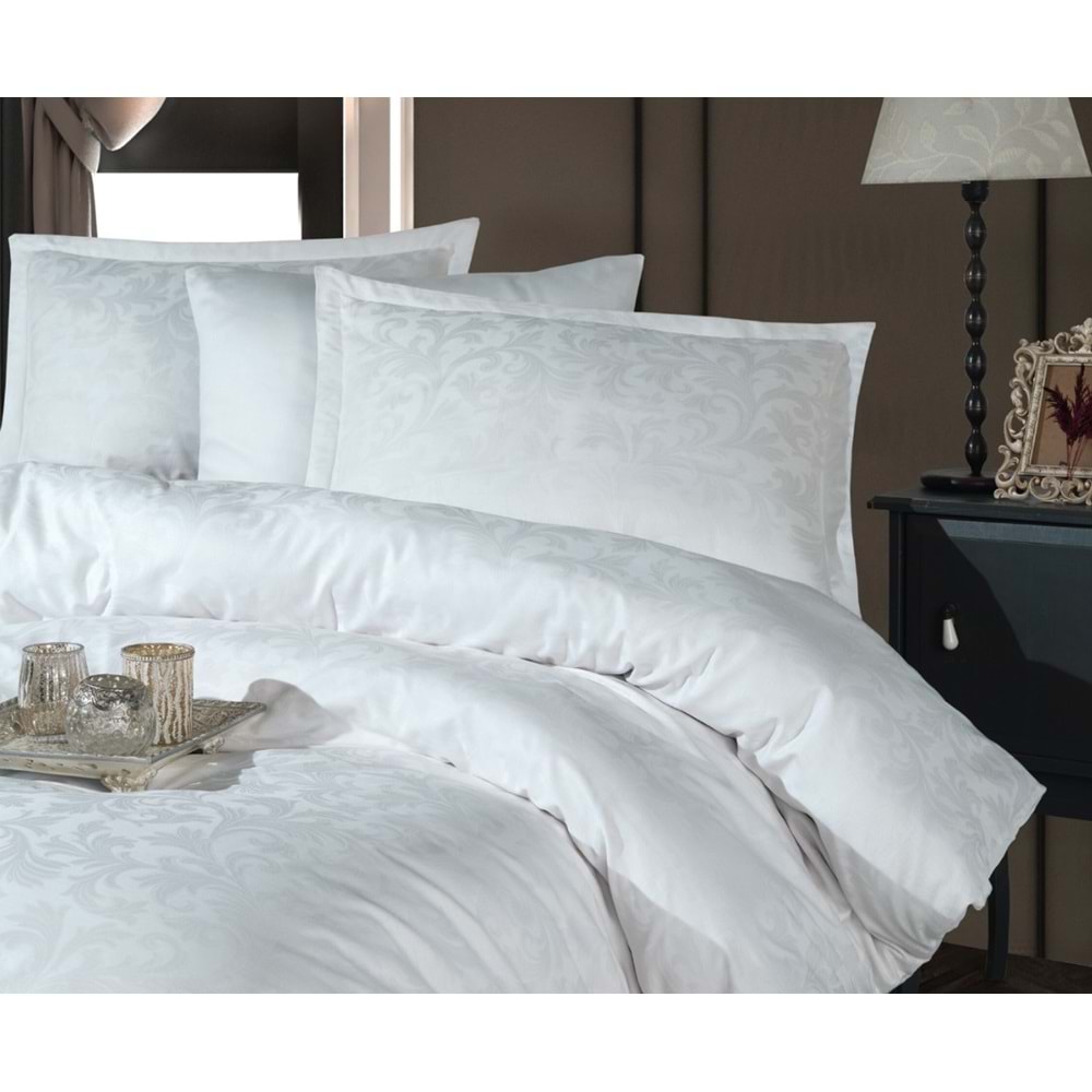Clasy Jakarlı Pamuk Saten Çift Kişilik Nevresim Takımı Payava Beyaz