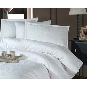 Clasy Jakarlı Pamuk Saten Çift Kişilik Nevresim Takımı Payava Beyaz