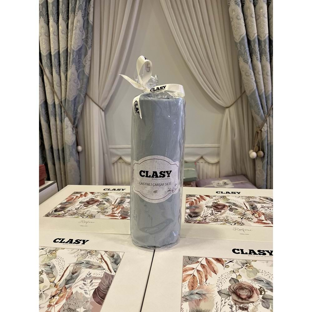 Clasy Minel Çift Kişilik Lastikli Çarşaf Seti Trurkuaz 160x200