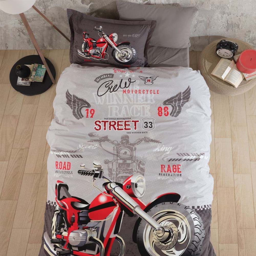 Clasy Tek Kişilik Pamuk Ranforce Nevresim Takımı Street King Gri