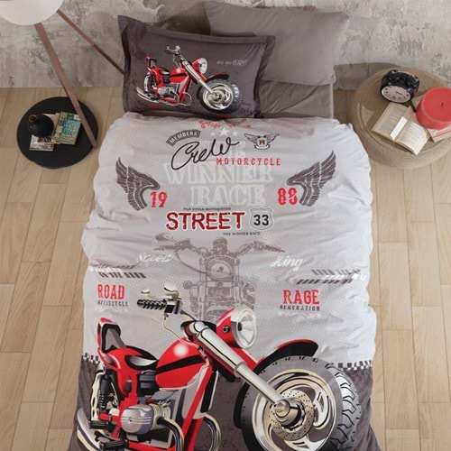 Clasy Tek Kişilik Pamuk Ranforce Nevresim Takımı Street King Gri