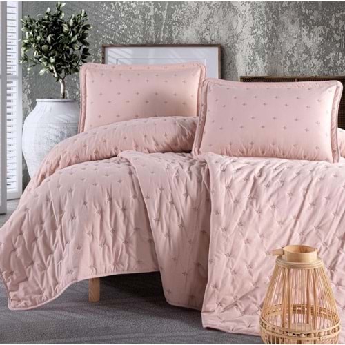 Clasy Çift Kişilik Mikrofiber Nakışlı Yatak Örtüsü Seti Aspendos Pudra