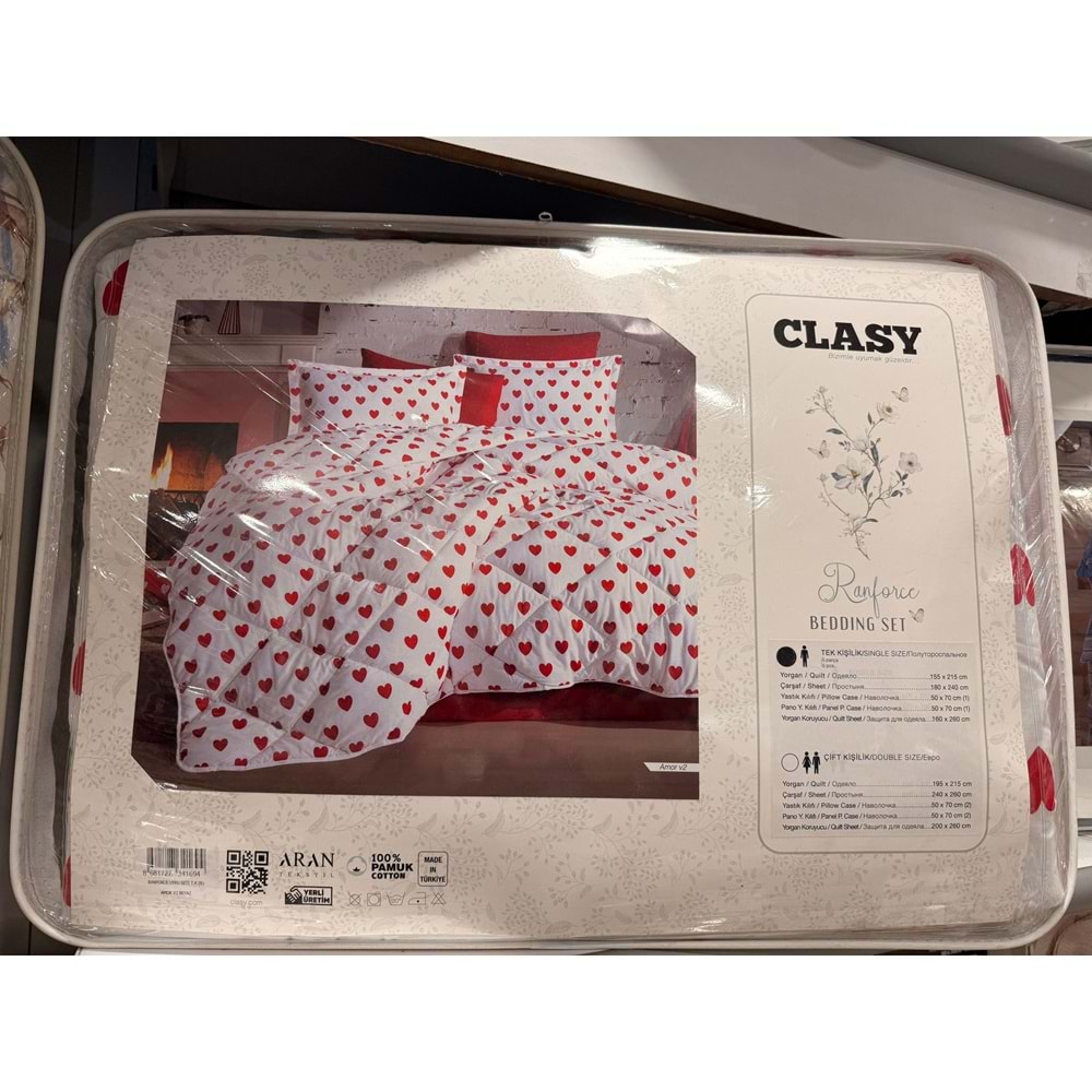 Clasy Ranforce Tek Kişilik Uyku Seti Amor Beyaz