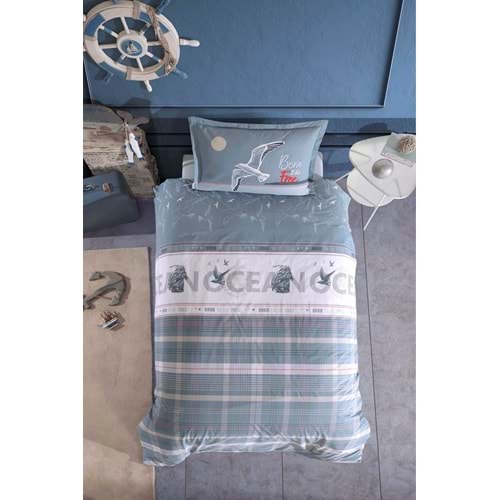 Clasy Ranforce %100 Pamuk Tek Kişilik Nevresim Takımı Ocean V1 Mavi