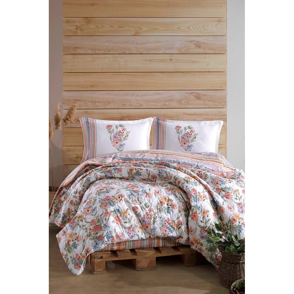 Clasy Ranforce Dört Mevsim Çift Kişilik Set Zemi Pudra