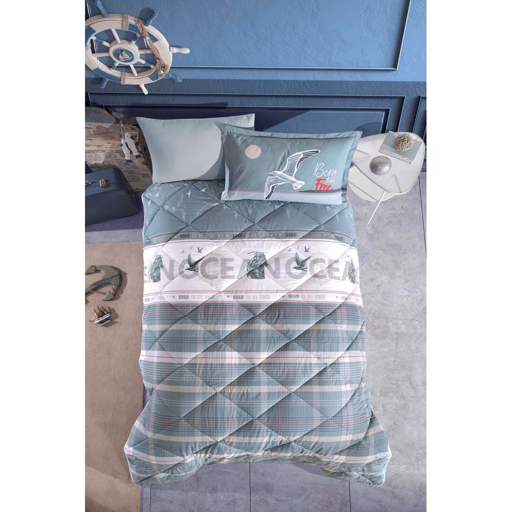 Clasy Ranforce %100 Pamuk Tek Kişilik Yorgan Seti Ocean Mavi