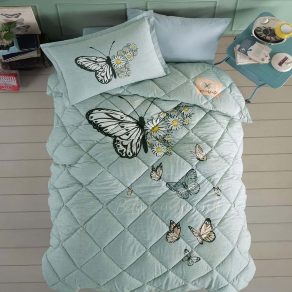 Clasy Tek Kişilik Yorgan Seti Uyku Seti Daisy Love V1 Mint