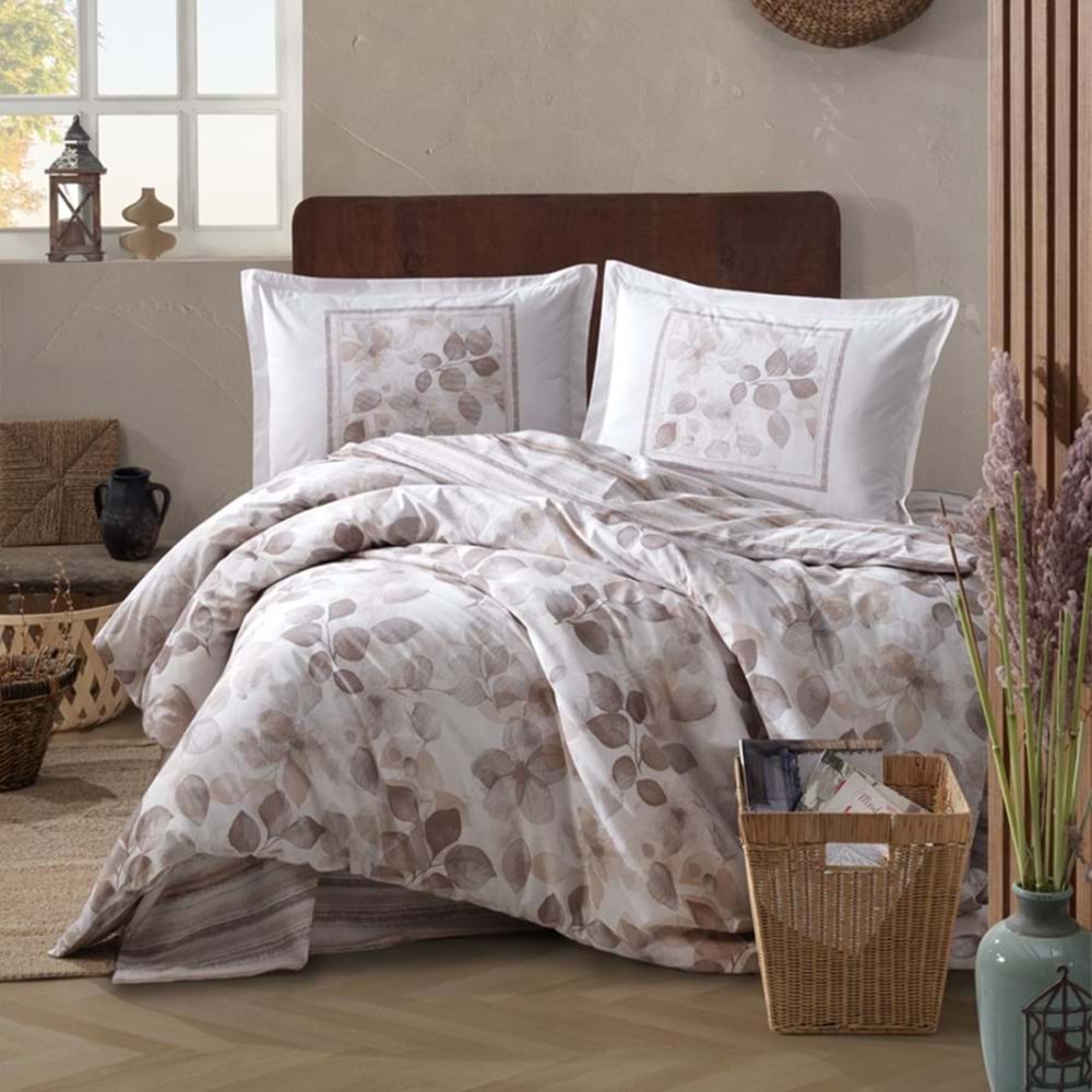 Clasy Tek Kişilik Pamuk Ranforce Nevresim Takımı Semeran Bej