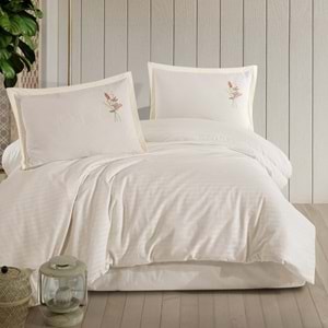 Clasy Çizgili Ranforce Nevresim Takımı Çift Kişilik Panna Ekru