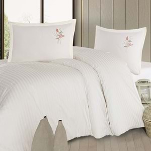 Clasy Çizgili Ranforce Nevresim Takımı Çift Kişilik Panna Ekru