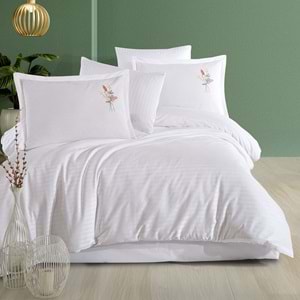 Clasy Çizgili Ranforce Nevresim Takımı Tek Kişilik Panna Beyaz