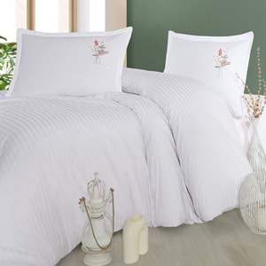 Clasy Çizgili Ranforce Nevresim Takımı Tek Kişilik Panna Beyaz