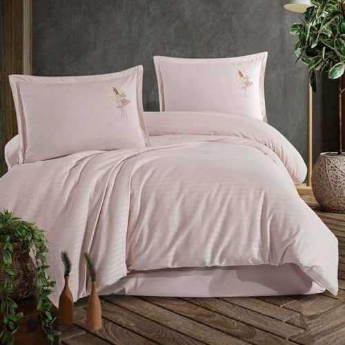 Clasy Çizgili Ranforce Nevresim Takımı Tek Kişilik Panna Taş Rengi