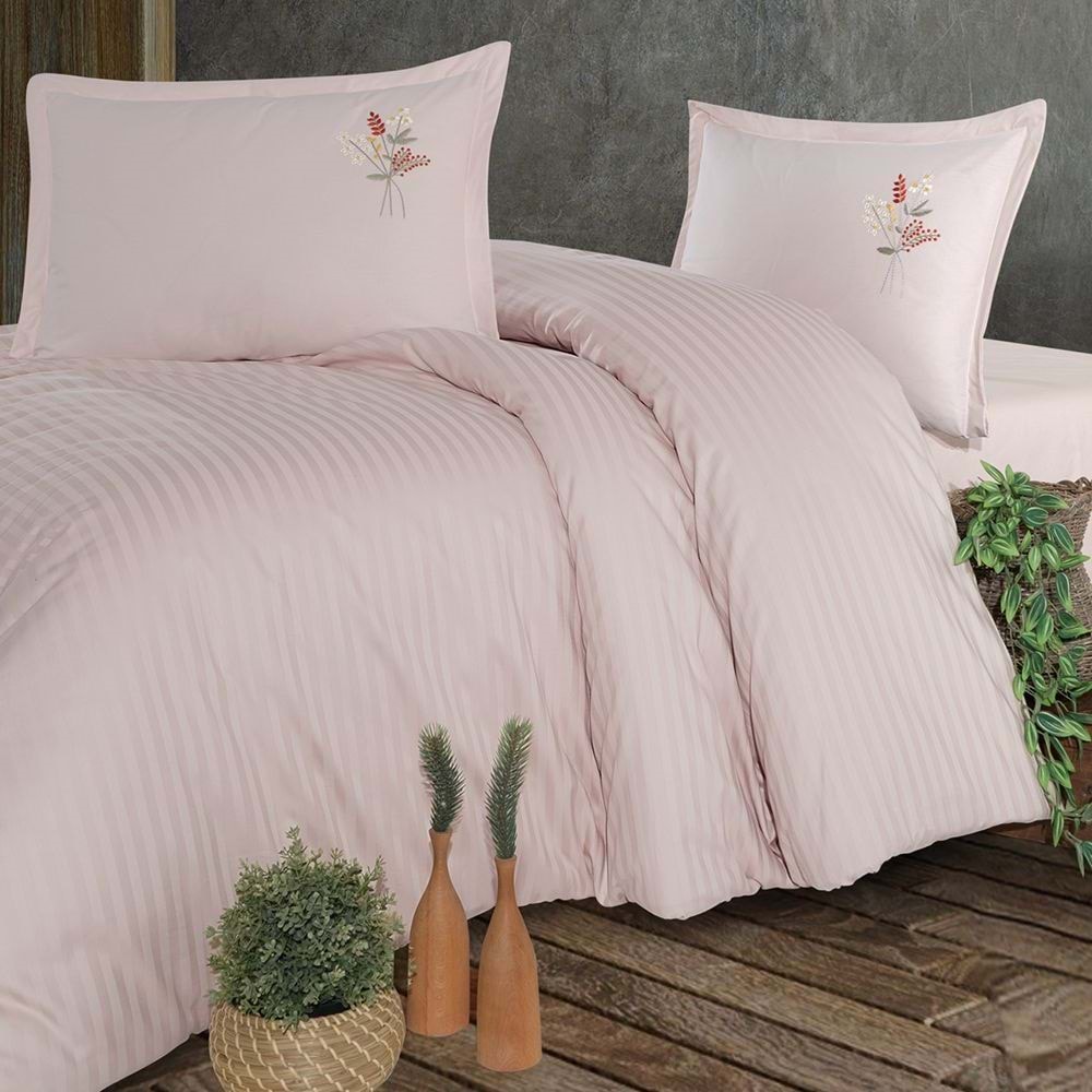 Clasy Çizgili Ranforce Nevresim Takımı Tek Kişilik Panna Taş Rengi