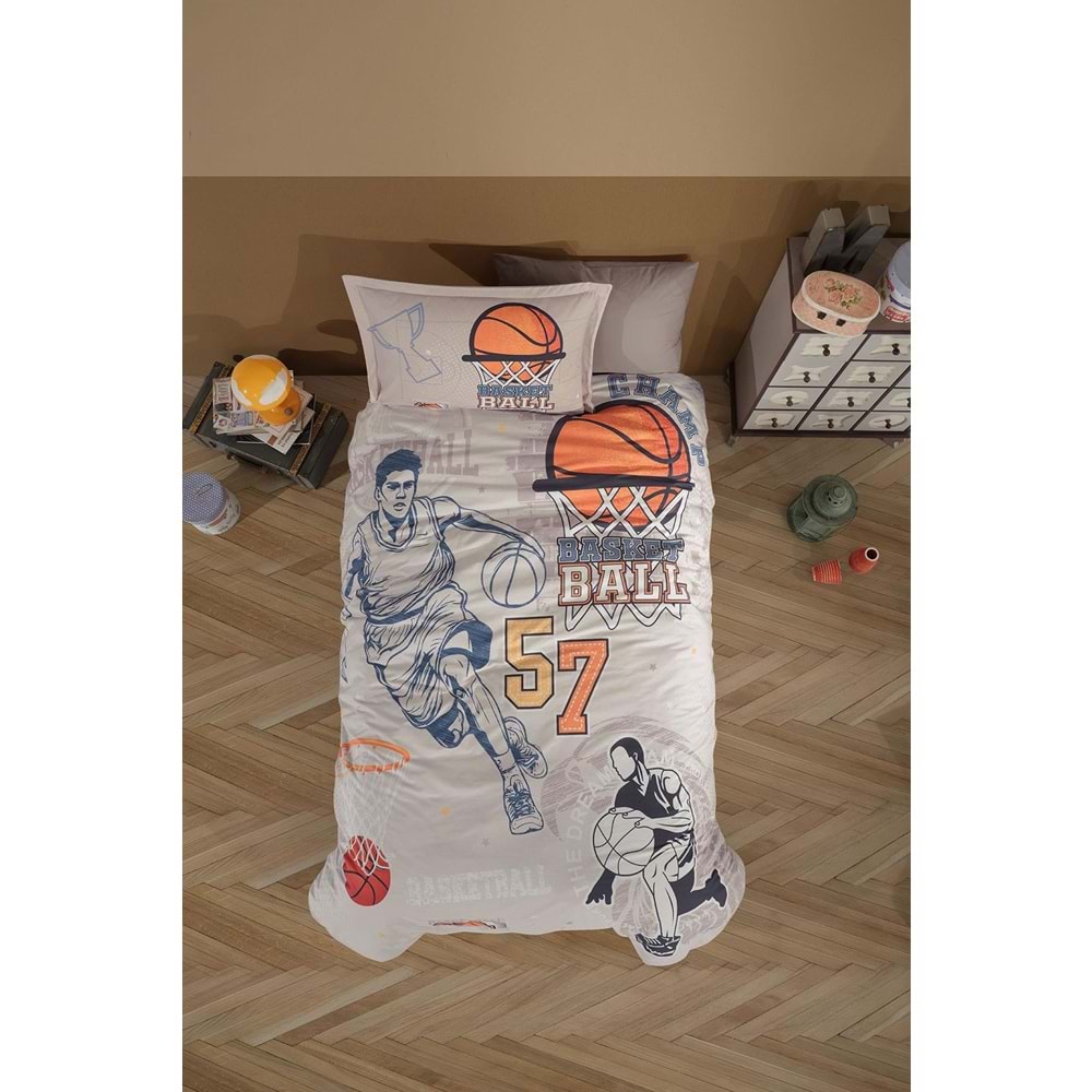 Clasy Tek Kişilik Nevresim Takımı Basketball Bej