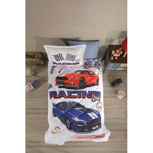 Clasy Tek Kişilik Pamuk Ranforce Nevresim Takımı Racing Drag Mavi