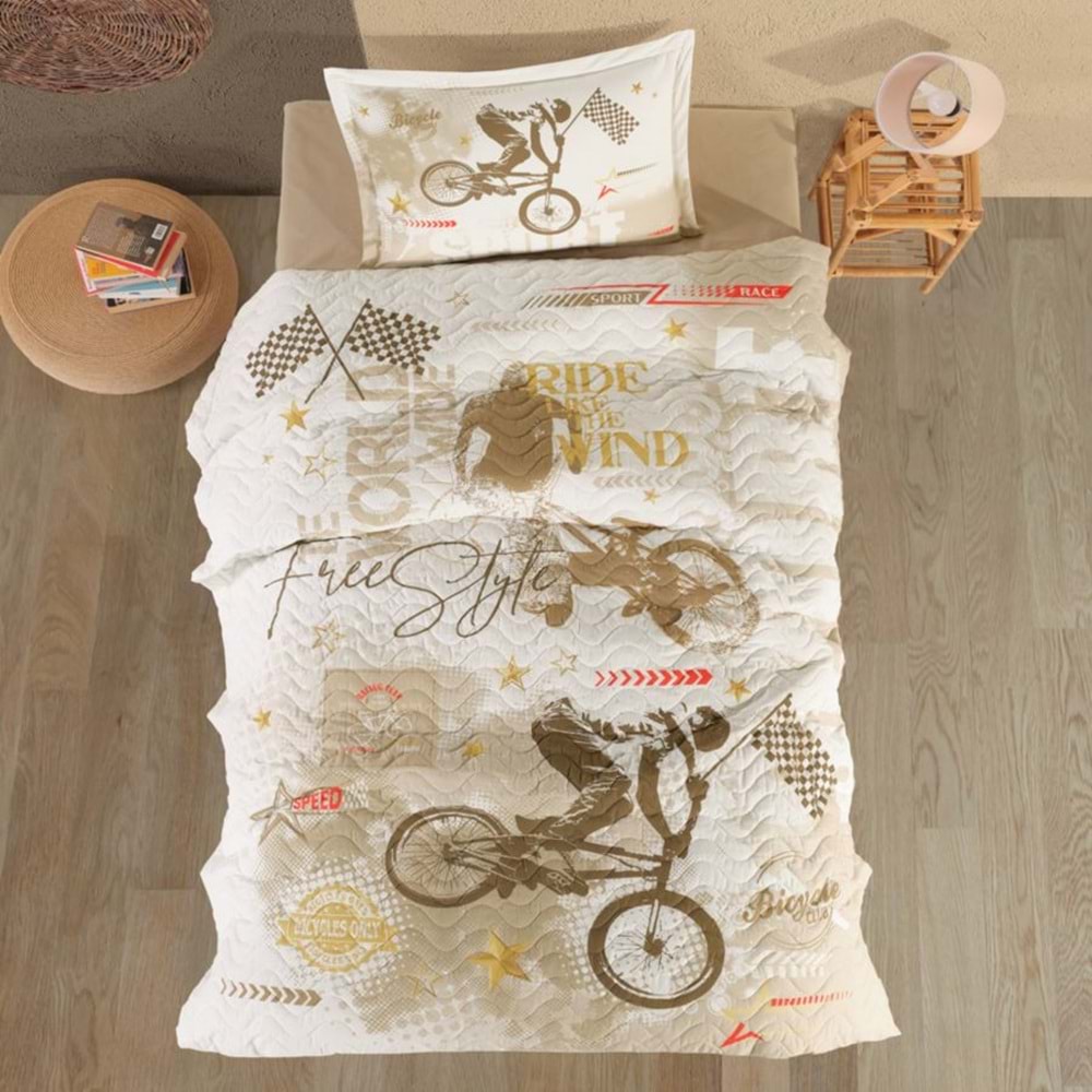 Clasy Ranforce %100 Pamuk Tek Kişilik Dört Mevsim Set Sport Bej