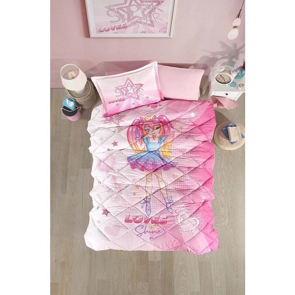 Clasy Ranforce %100 Pamuk Tek Kişilik Uyku Seti Shine Pembe
