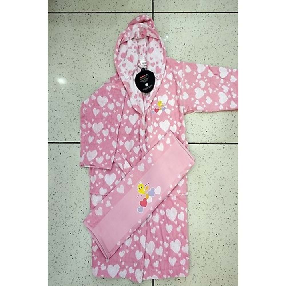 Özdilek Tweety Heart Lisanslı Çocuk Havlu Bornoz Seti Pembe 5/6 Yaş