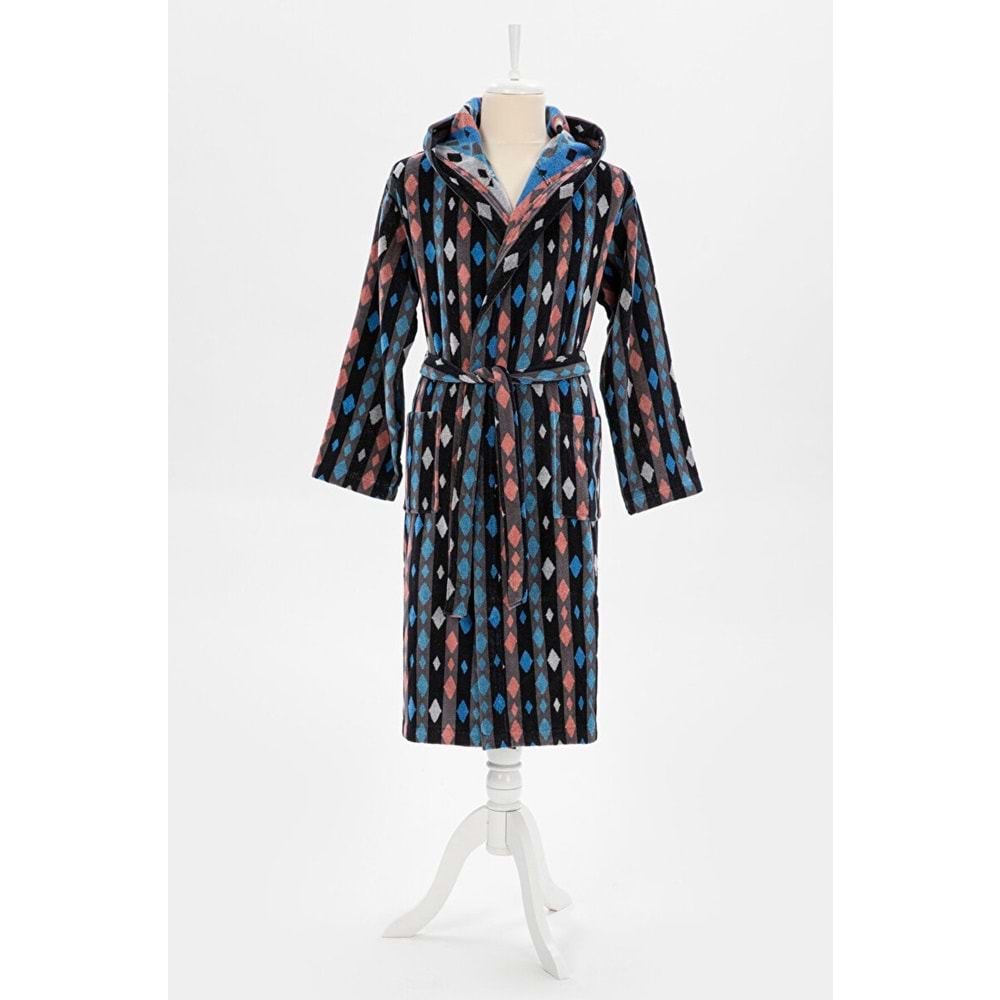 Özdilek Hawai Mosaıc Kapşonlu Bornoz Mavi XXL