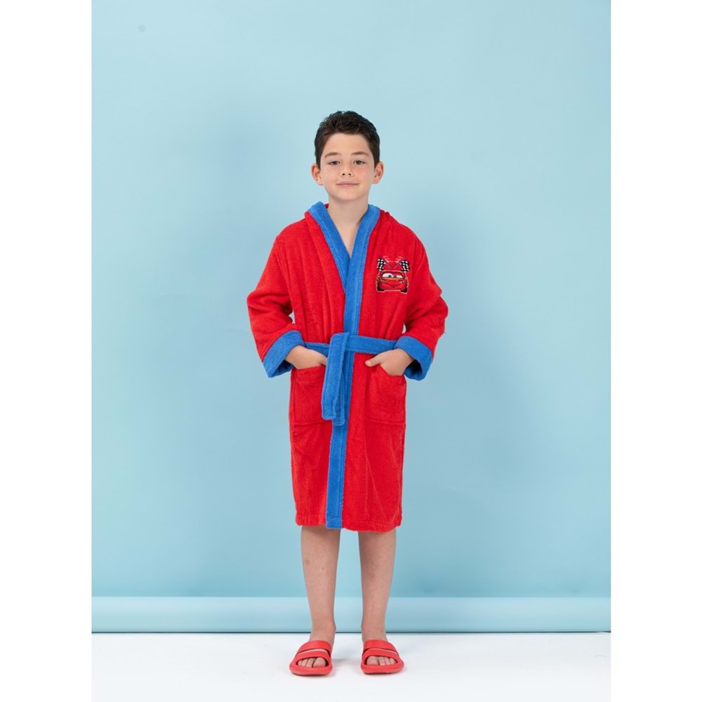 Özdilek Cars Go Nakışlı Disney Lisanslı Kapüşonlu Çocuk Bornozu Kırmızı 7/8 Yaş