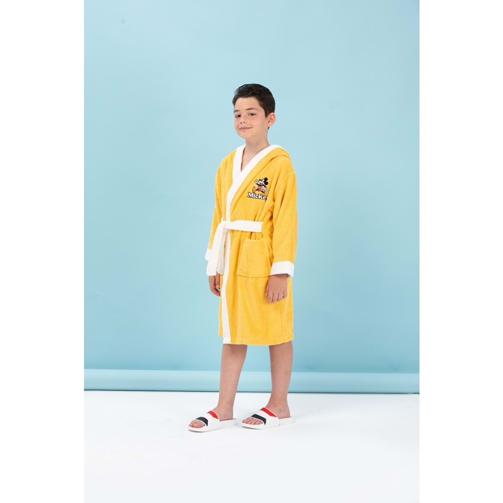 Özdilek Mickey Mouse Happy Nakışlı Disney Lisanslı Kapüşonlu Çocuk Bornozu Sarı 5/6 Yaş