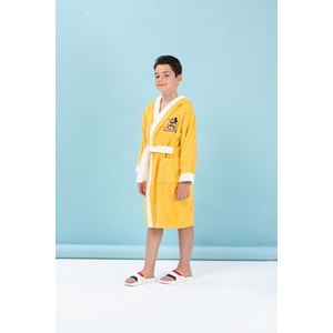 Özdilek Mickey Mouse Happy Nakışlı Disney Lisanslı Kapüşonlu Çocuk Bornozu Sarı 5/6 Yaş