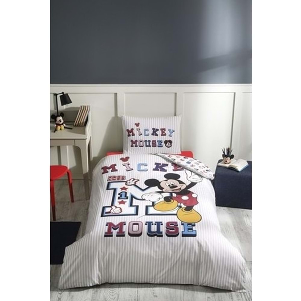 Özdilek Mickey Mouse College Gri Tek Kişilik Disney Lisanslı Lastikli Fitted Çarşaf Çocuk Nevresim Takım