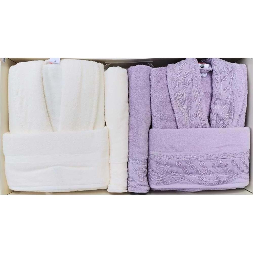 Özdilek Ruby Aile Bornoz Seti Krem Mürdüm