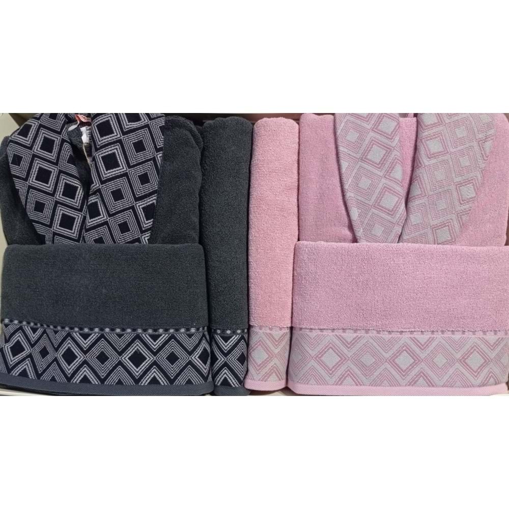 Özdilek Snazzy Antrasit Pembe Aile Bornoz Seti Özdilek Bornoz Seti