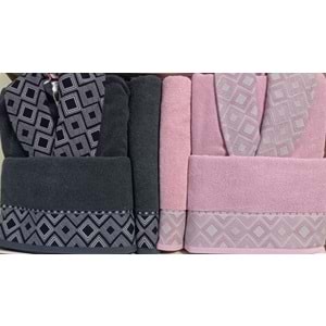 Özdilek Snazzy Antrasit Pembe Aile Bornoz Seti Özdilek Bornoz Seti