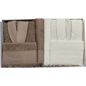 Özdilek Azura Aile Bornoz Seti Kahve Krem