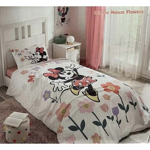 Özdilek Lisanslı Disney Minnie Mouse Flowers Tek Nevresim Takımı Beyaz