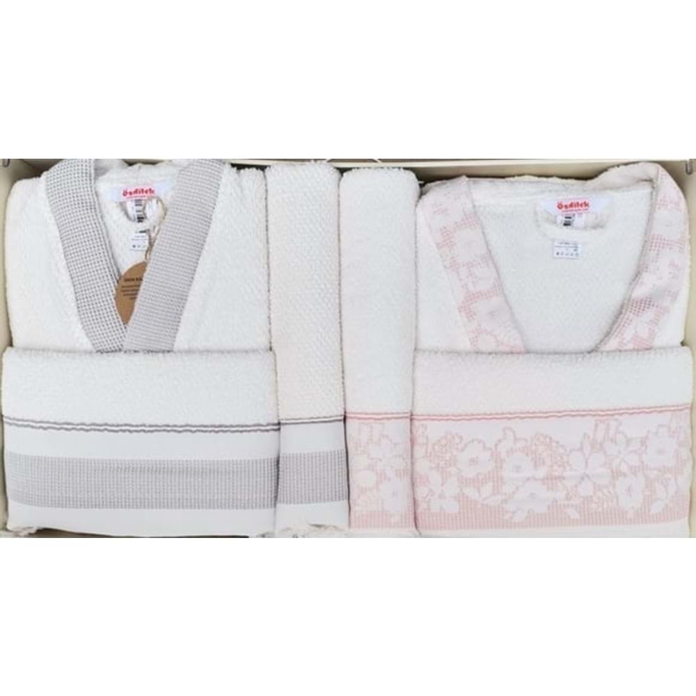 Özdilek Romantic Touch Aile Bornoz Seti Gri Pembe