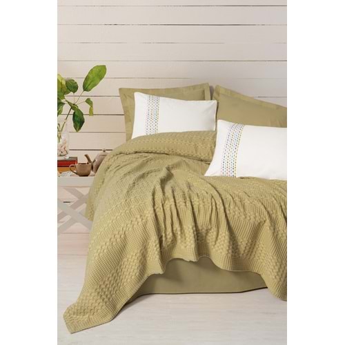 Cotton Box Aura Çift Kişilik Pike Takımı Pebble Pembe Fitted